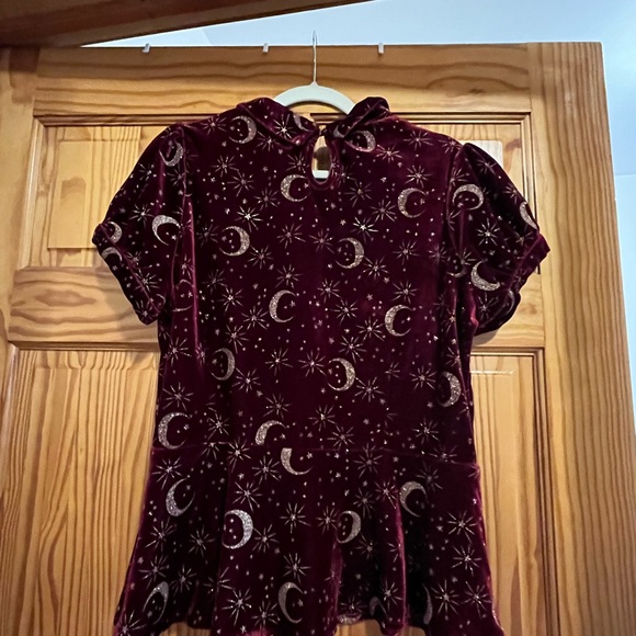 Collectif Crescents and Crimson Velvet Peplum Top - Picture 3 of 4
